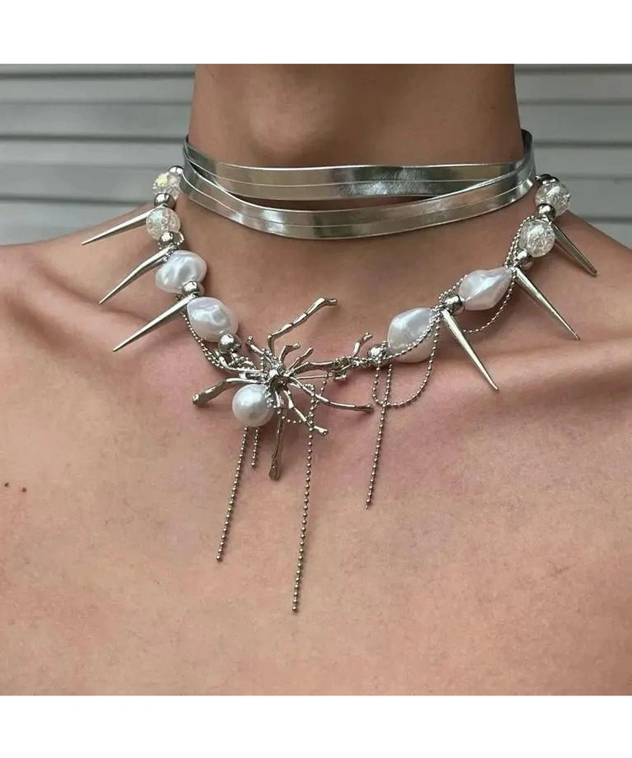 Spider Queen Pearl Spike Choker - Chokers