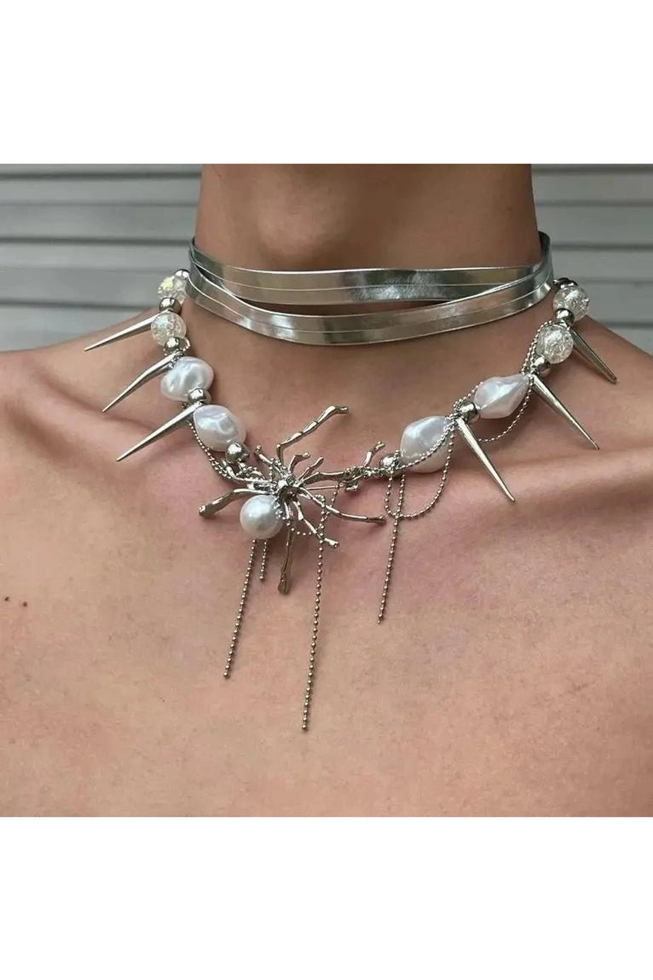 Spider Queen Pearl Spike Choker - Chokers