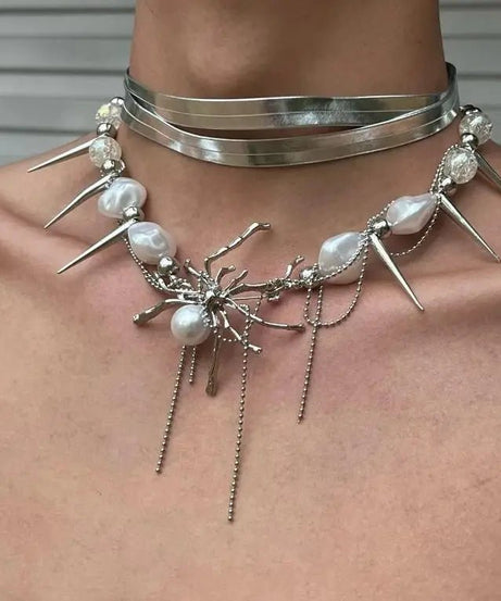 Spider Queen Pearl Spike Choker - Chokers