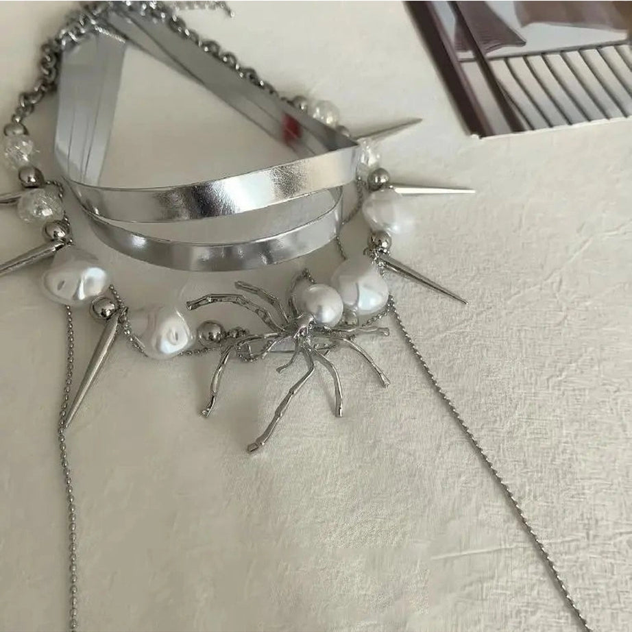 Alt Spider Queen Pearl Spike Choker Shoptery