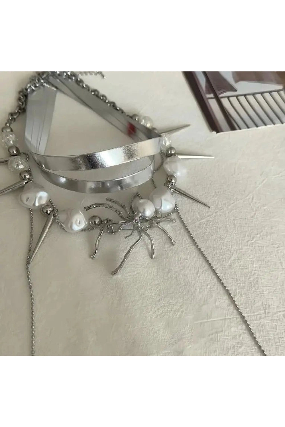 Alt Spider Queen Pearl Spike Choker Shoptery