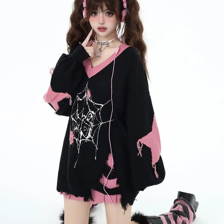Spidercore Cozy Pastel Goth Sweater black Shoptery