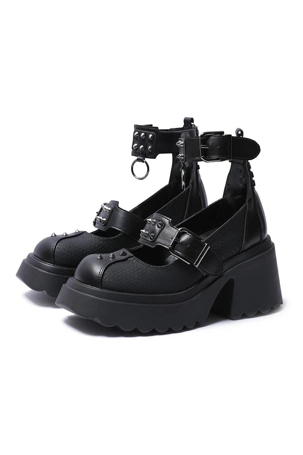 Alt Spiked Ankle Strap Platform Heels black Shoptery