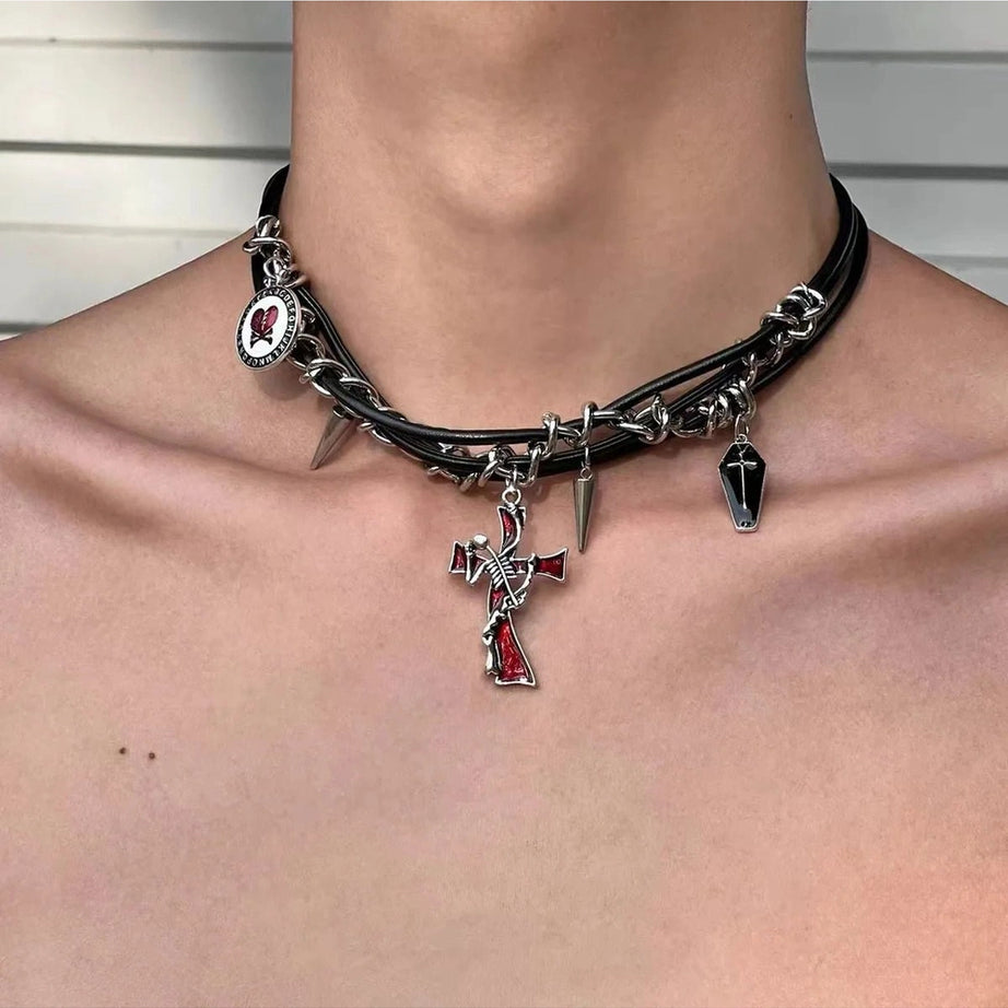 Alt Goth Spiked Heart Chain Choker Style 2 Shoptery
