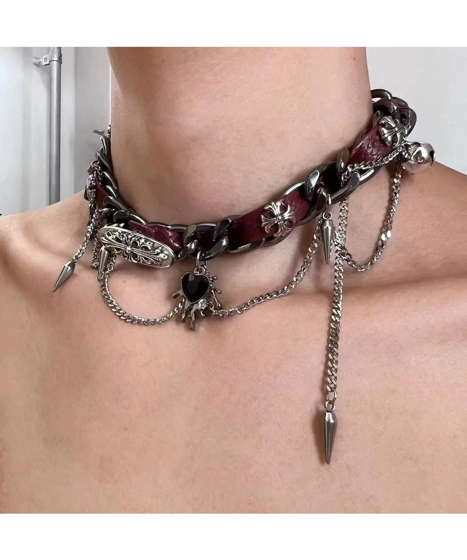 Spiked Heart Chain Choker - Chokers