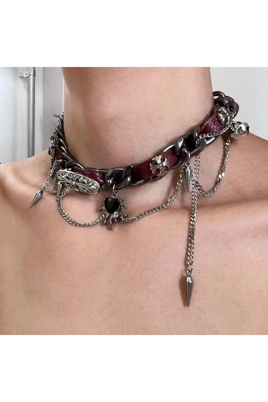 Spiked Heart Chain Choker - Chokers