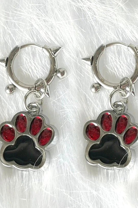 Spiked Paw Charm Hoop Earrings - 