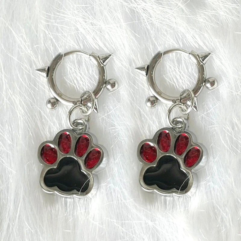 Spiked Paw Charm Hoop Earrings - 