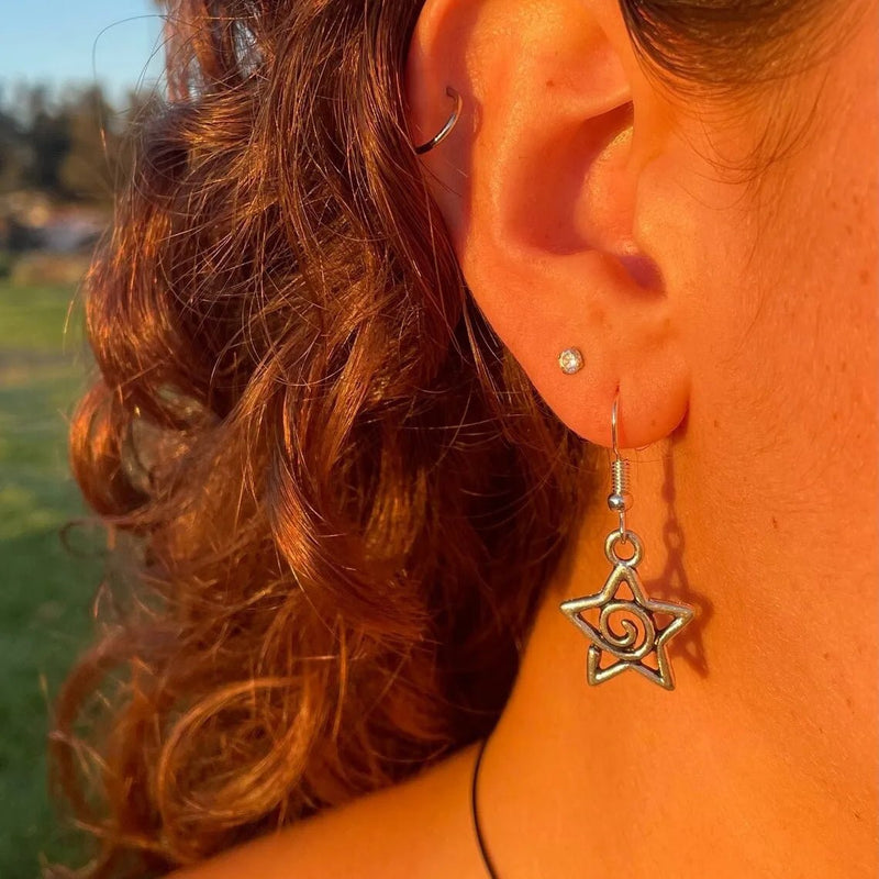 Edgy Spiked Star Spiral Earrings Shoptery