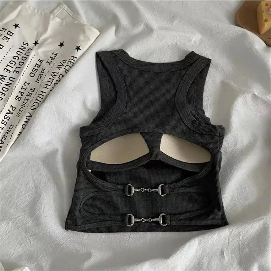 Sports Tank with Bra Pad Dark gray Fit For 40-67.5kg Shoptery