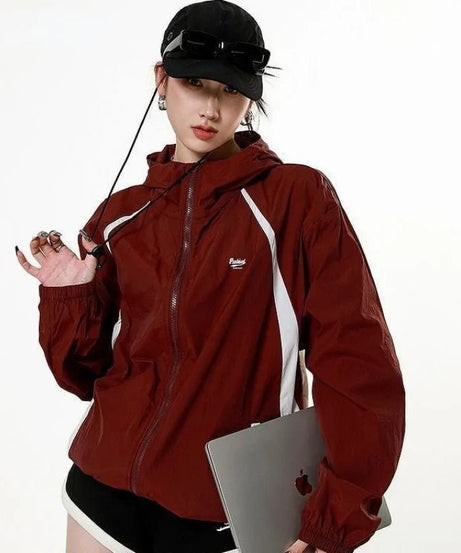 Sporty Red Zip - Up Jacket - Coats & Jackets