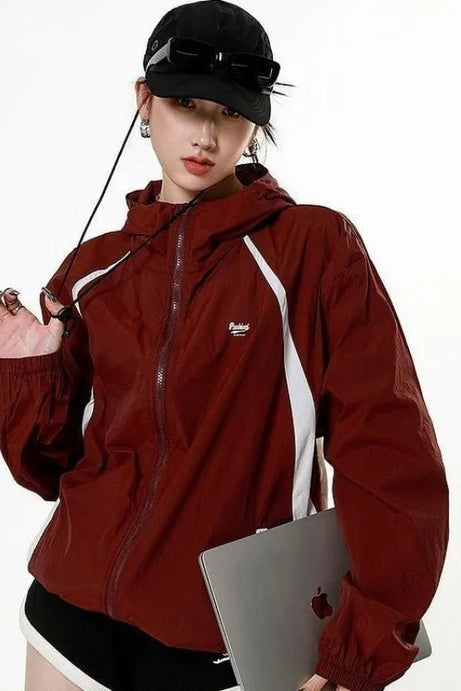 Sporty Red Zip - Up Jacket - Coats & Jackets