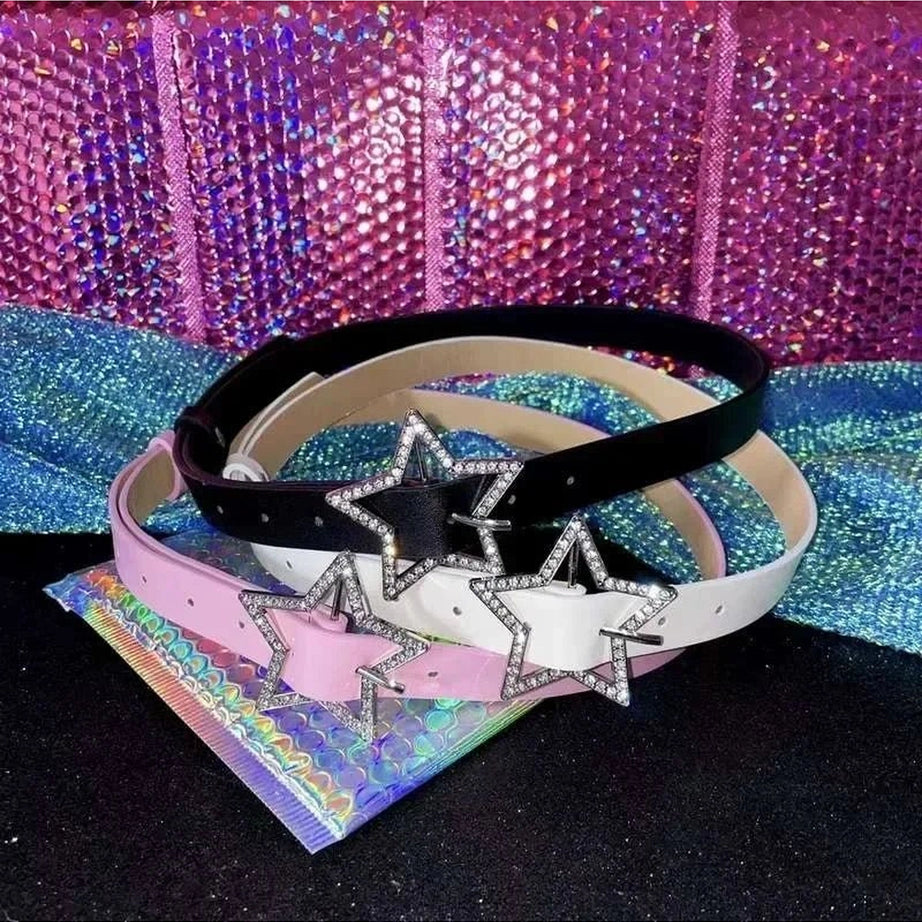 Y2k Star Buckle Rhinestone Belt Shoptery