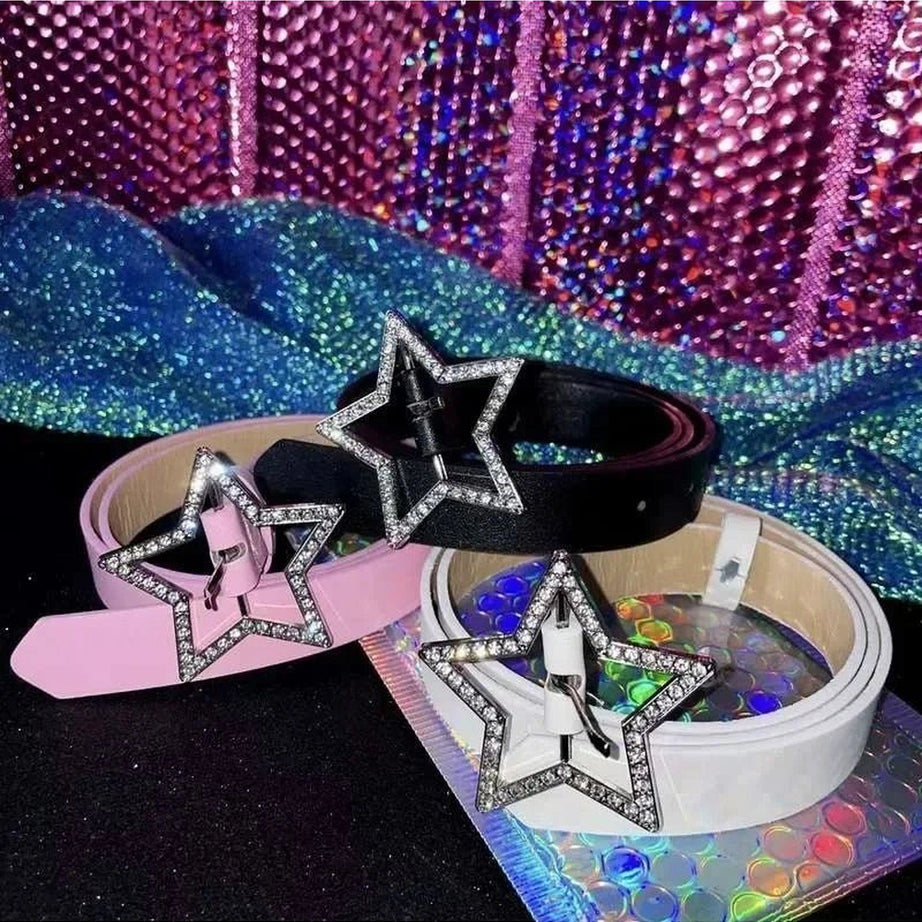 Y2k Star Buckle Rhinestone Belt Shoptery