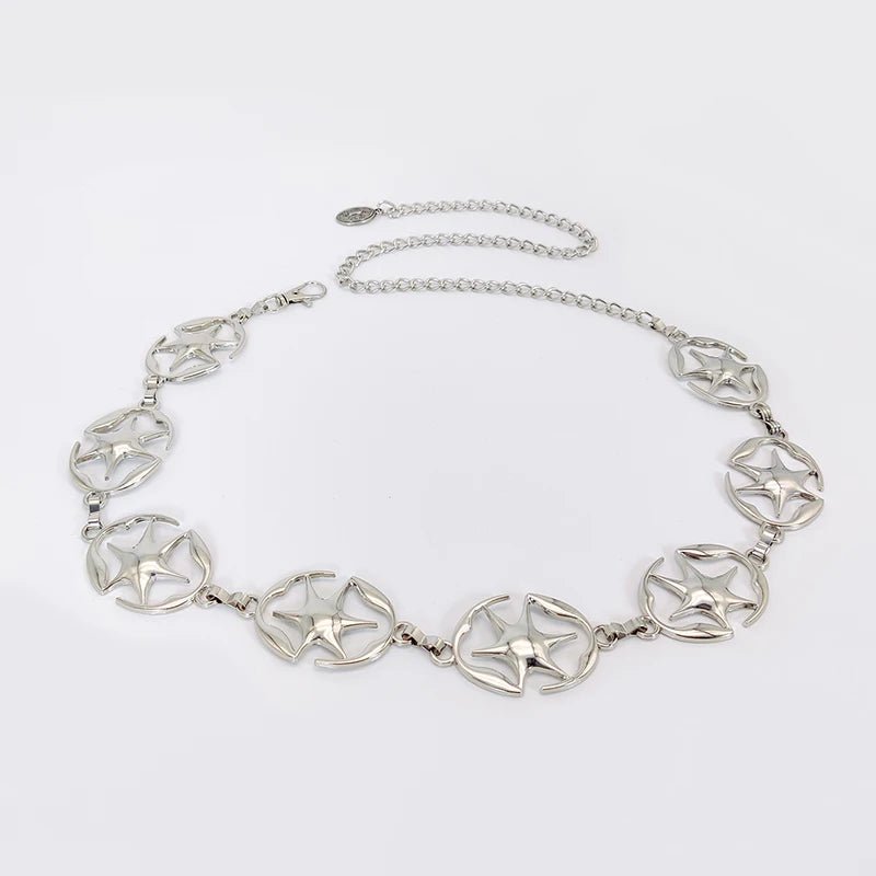 Y2k Star-Embellished Chain Belt 8Star-Silver Shoptery