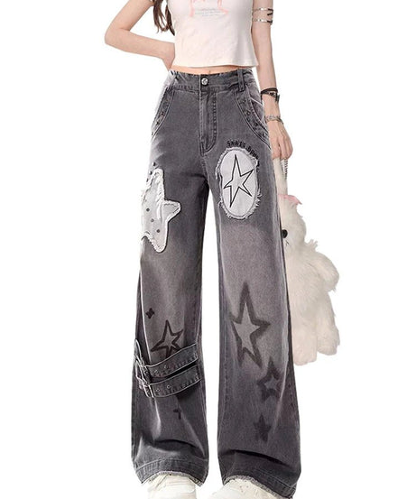 Star Patchwork Wide - Leg Jeans - Jeans