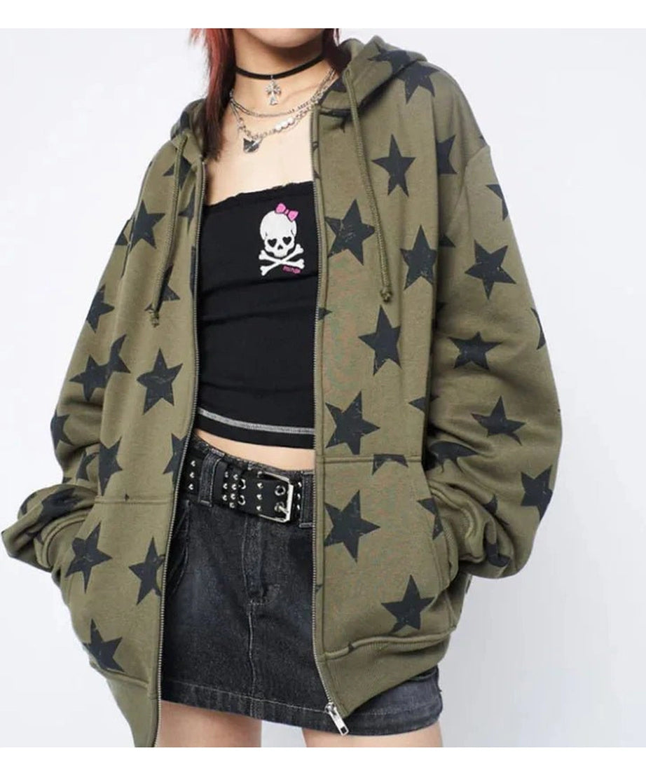 Star Print Sweatshirt Jacket -