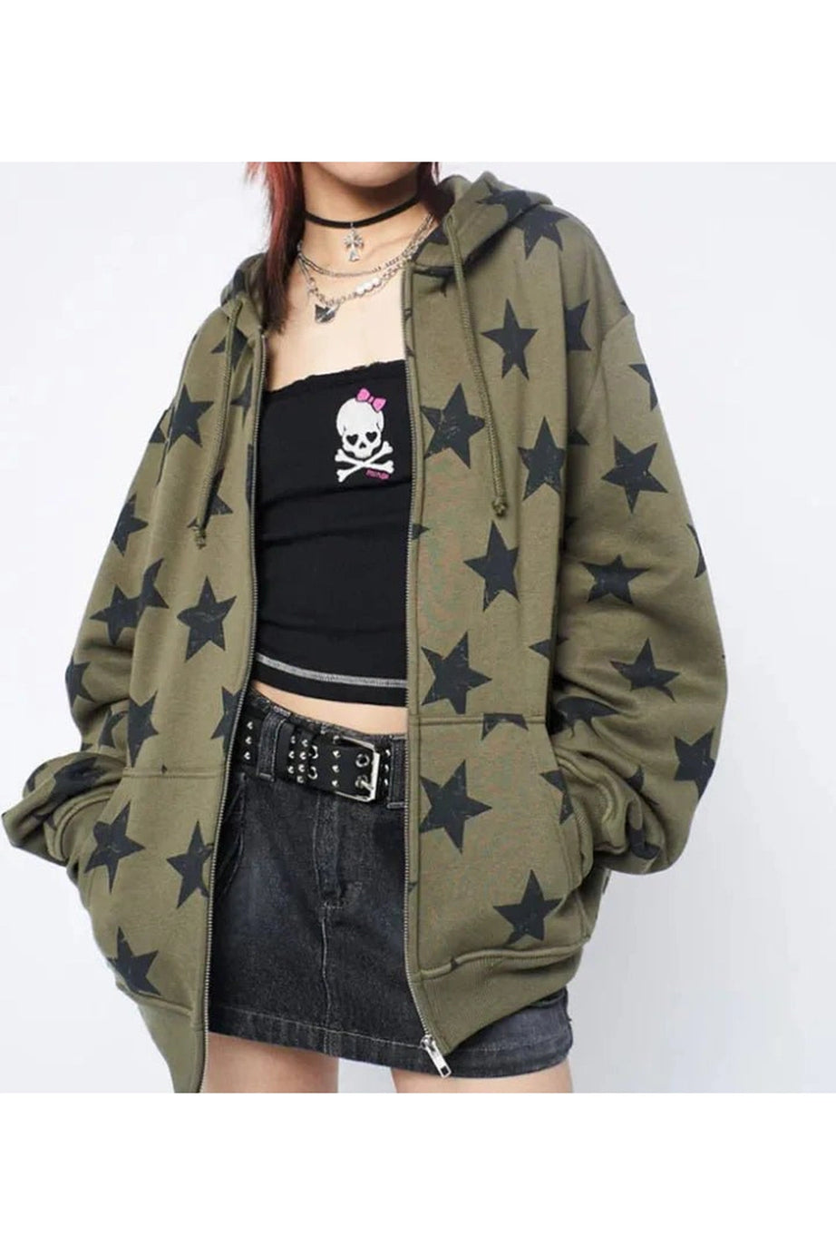 Star Print Sweatshirt Jacket -