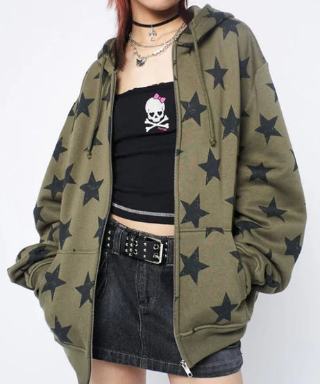 Star Print Sweatshirt Jacket -