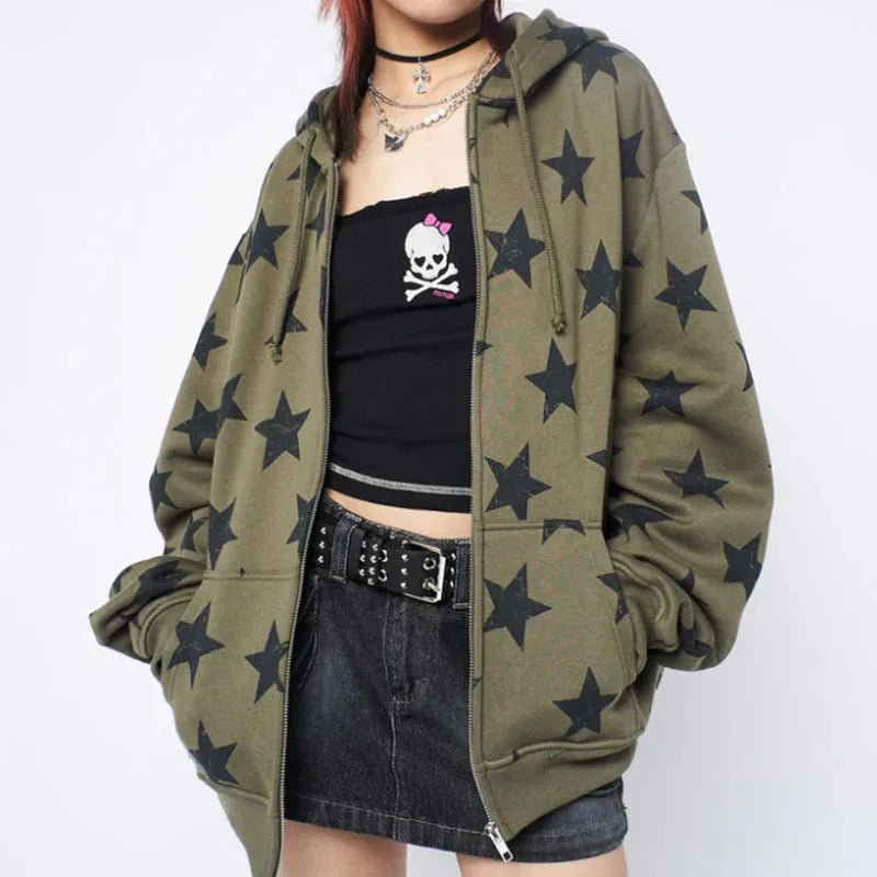 Star Print Sweatshirt Jacket -