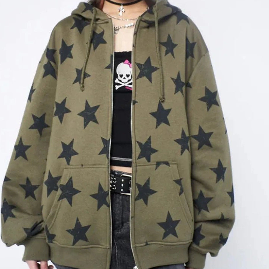 Star Print Hoodie Shoptery