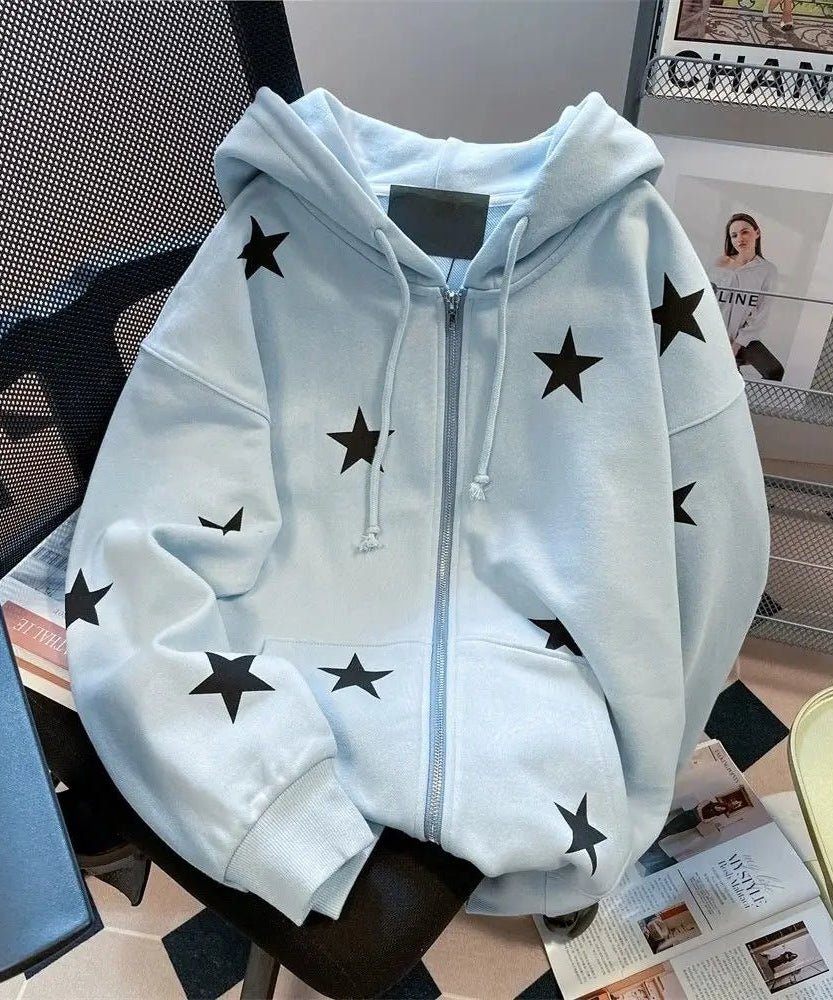 Star Print Zip Hoodie -