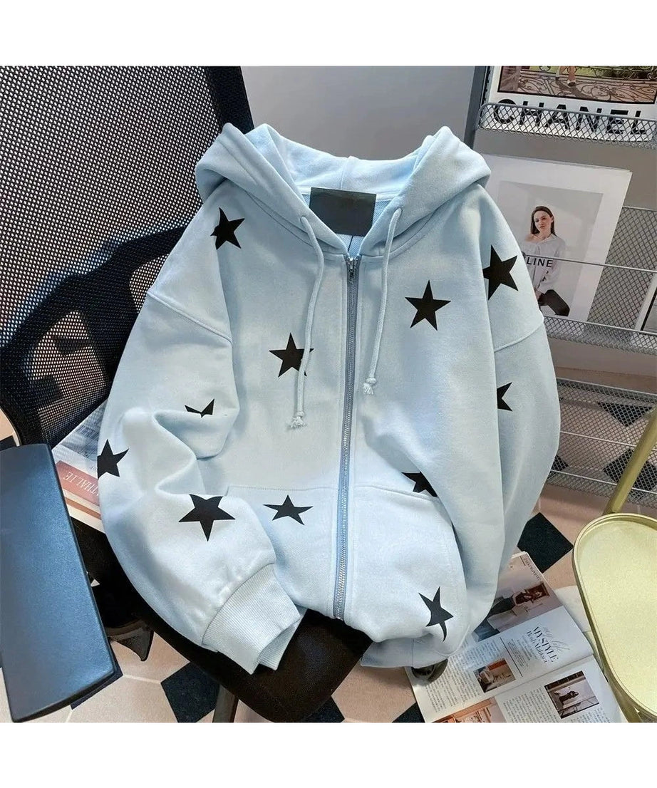 Star Print Zip Hoodie -