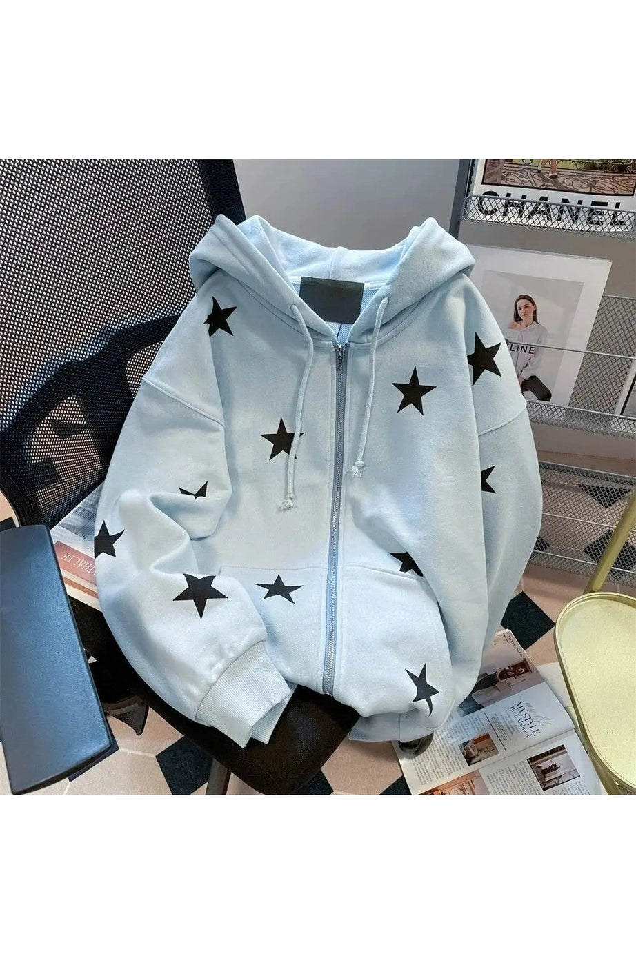 Star Print Zip Hoodie -