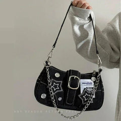 Star Rebel Y2k Denim Shoulder Bag Black (25X13X7 CM) Shoptery