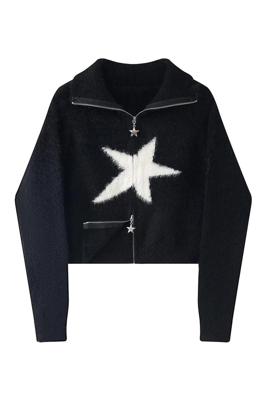 Star Zip - Up Fuzzy Sweater - Sweaters