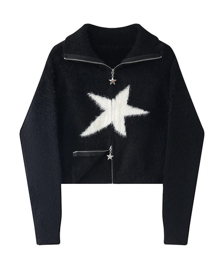 Star Zip - Up Fuzzy Sweater - Sweaters