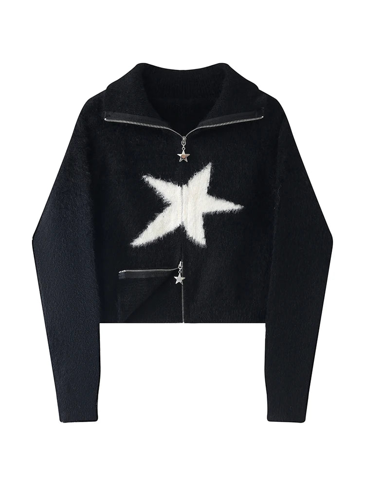 Star Zip - Up Fuzzy Sweater - Sweaters