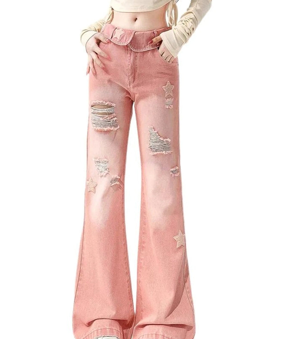 Starry Pink Distressed Jeans - 