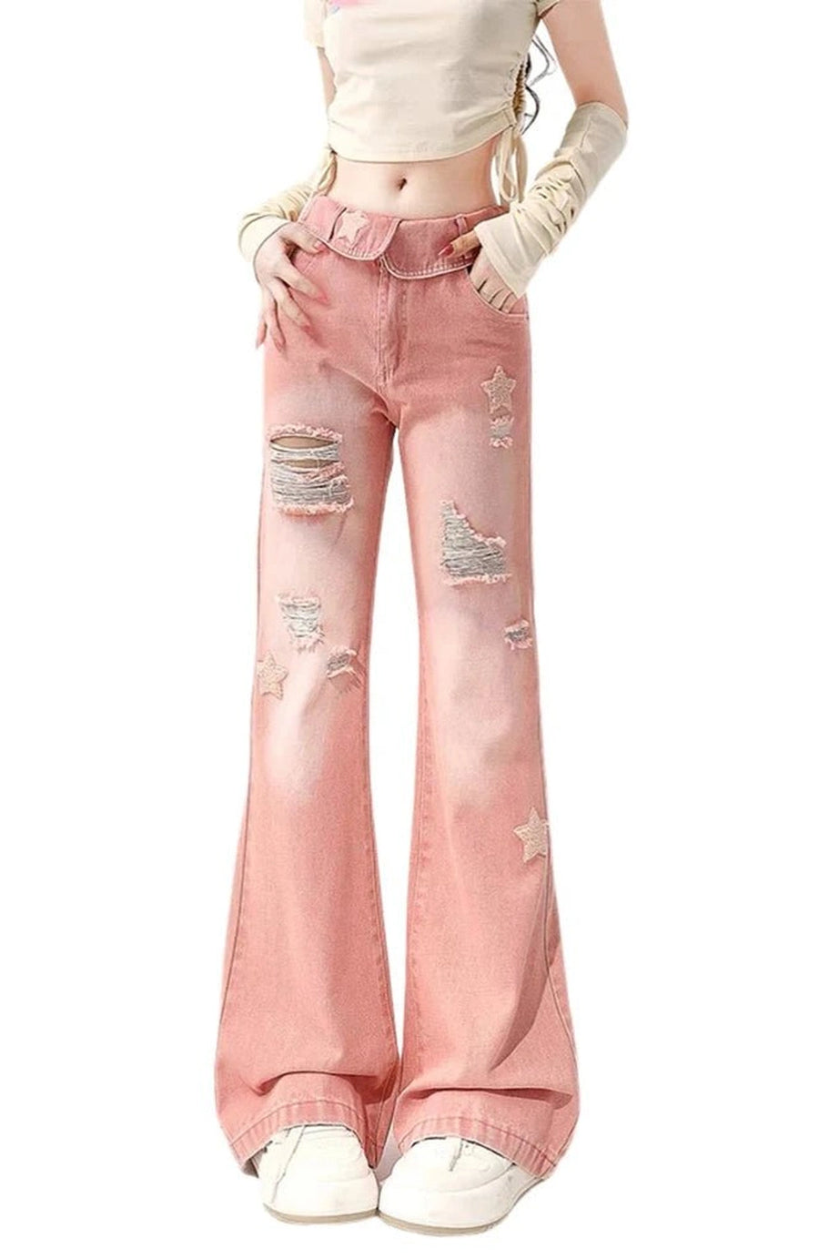 Starry Pink Distressed Jeans - 