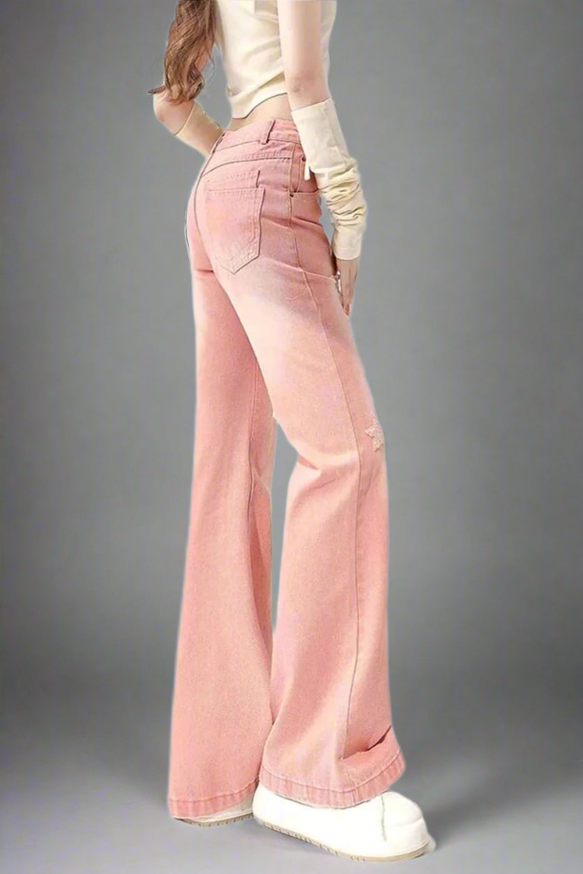 Starry Pink Edgy Distressed Jeans Shoptery