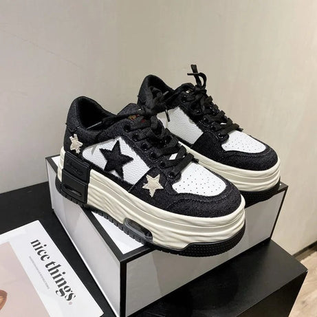 Y2k Starry Sky Denim Platform Sneakers Black Shoptery
