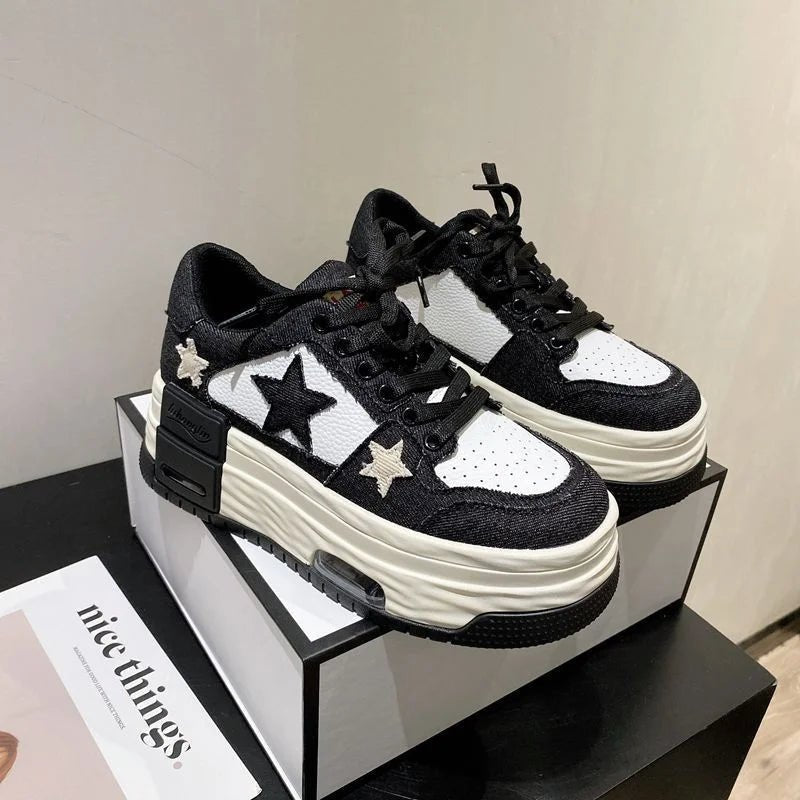Y2k Starry Sky Denim Platform Sneakers Black Shoptery