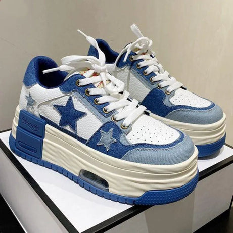 Y2k Starry Sky Denim Platform Sneakers Blue Shoptery