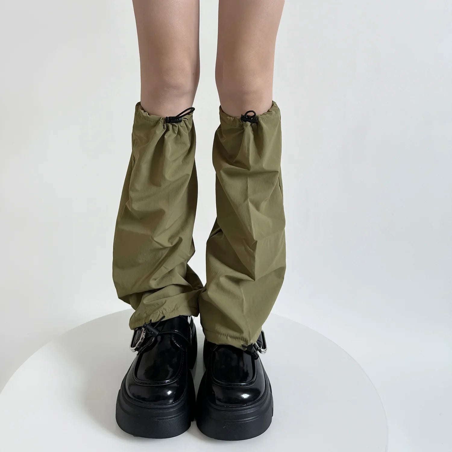 Storm Mode Y2k Drawstring Leg Warmers Army Green One Size Shoptery