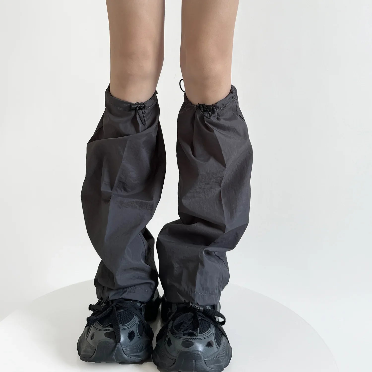 Storm Mode Y2k Drawstring Leg Warmers Gray One Size Shoptery
