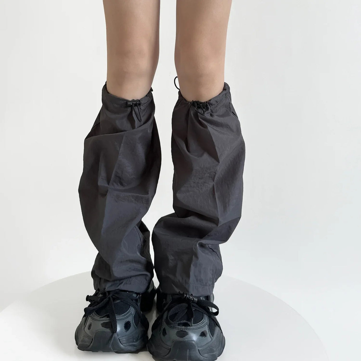 Storm Mode Y2k Drawstring Leg Warmers Gray One Size Shoptery