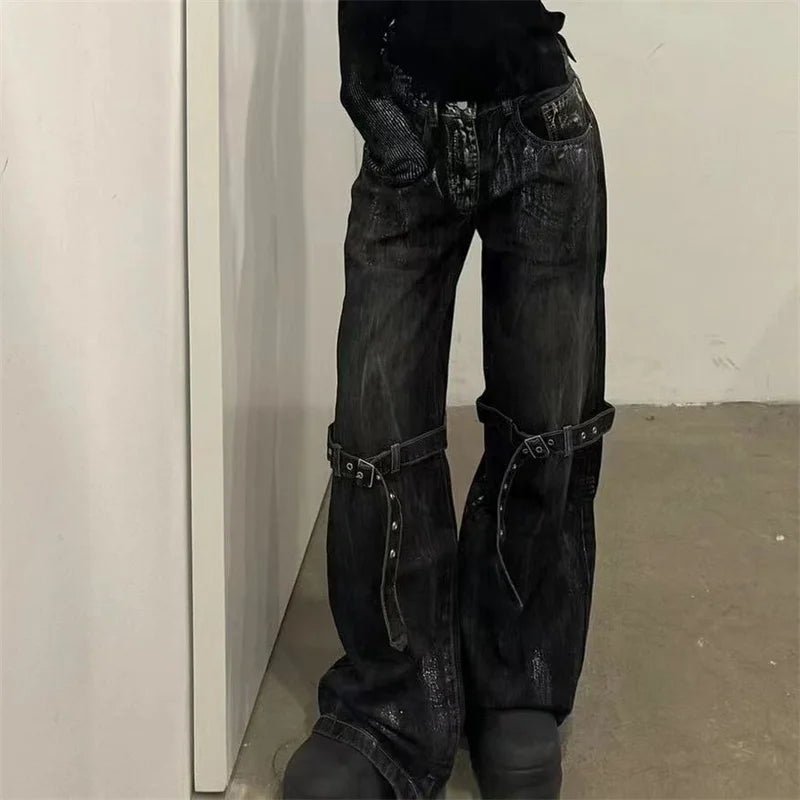 Strap Design Rock Style Jeans -