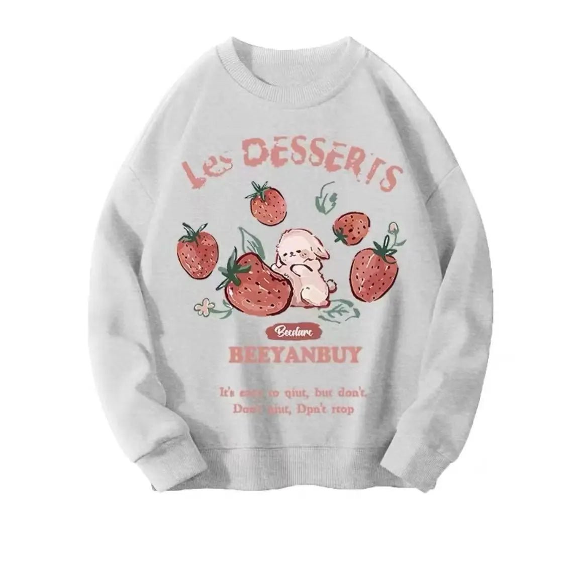 Aesthetic Strawberry Bunny Chocolate Sweatshirt gray white Shoptery
