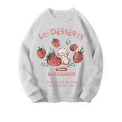 Aesthetic Strawberry Bunny Chocolate Sweatshirt gray white Shoptery