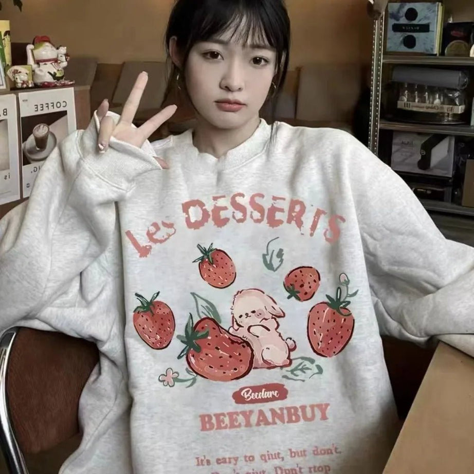 Aesthetic Strawberry Bunny Chocolate Sweatshirt Shoptery
