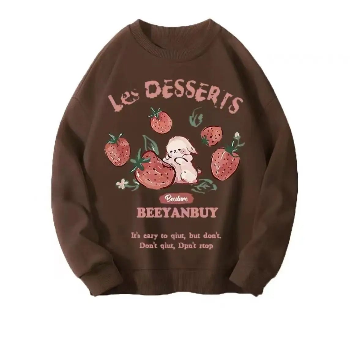 Aesthetic Strawberry Bunny Chocolate Sweatshirt coffee Shoptery
