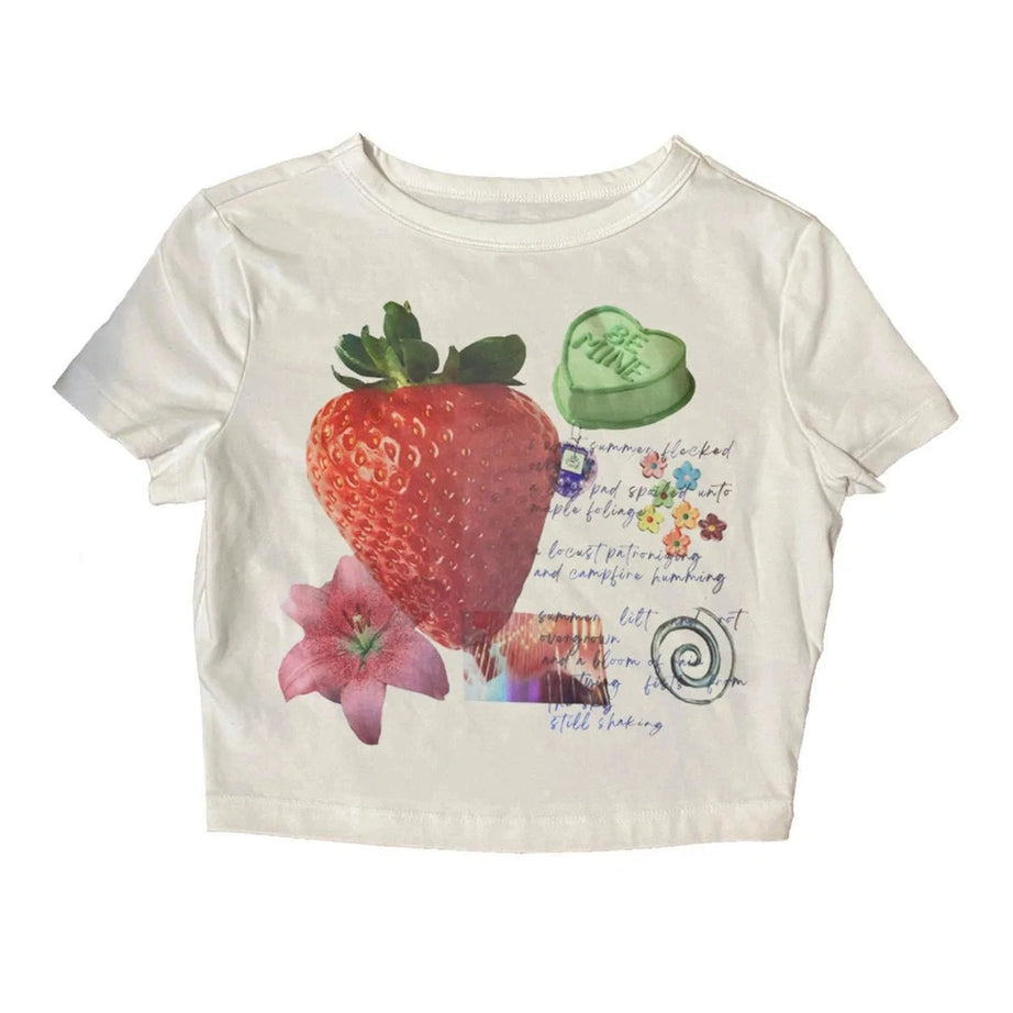 Aesthetic Strawberry Dreams Collage Top White Shoptery