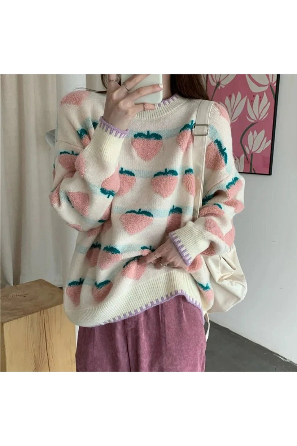 Retro Strawberry Fields Knit Sweater Shoptery