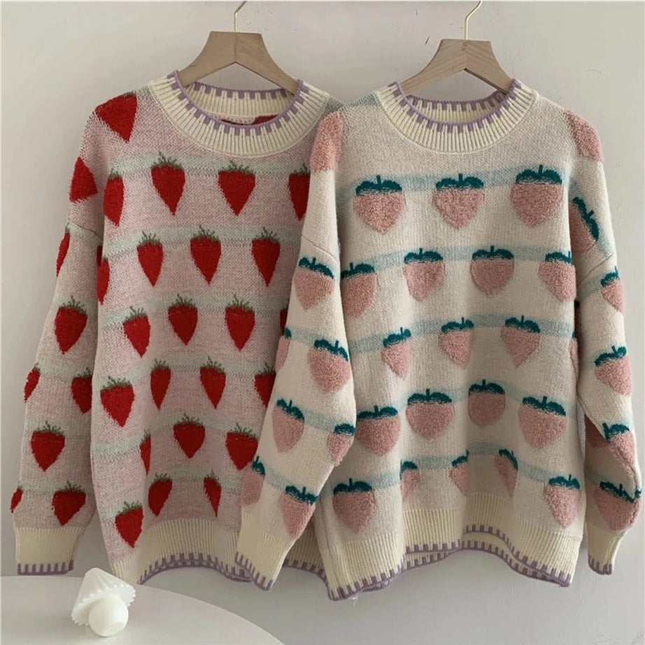 Retro Strawberry Fields Knit Sweater Shoptery