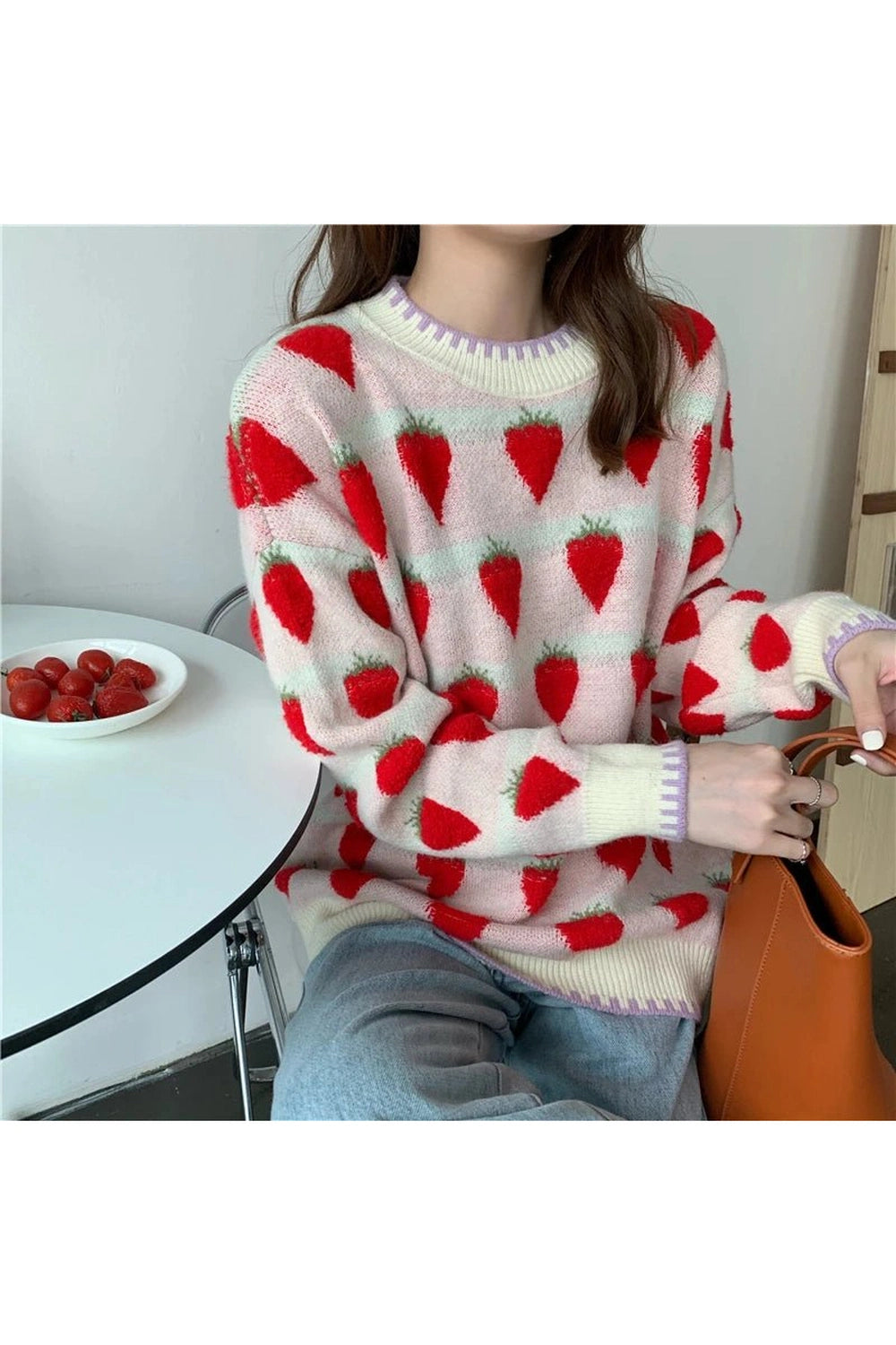 Retro Strawberry Fields Knit Sweater Shoptery